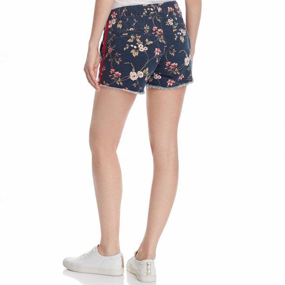 Sundry Shorts Women Mid Rise Banded Waist Frayed Floral Printed Cotton Navy 26 - Picture 2 of 7